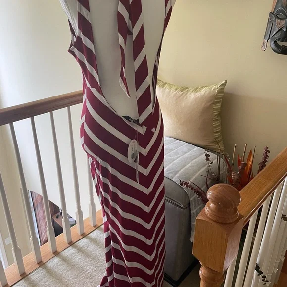 Elegant Striped Maxi Mermaid Dress - Back Out -Red and White - NWT
